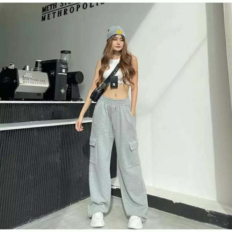 Celana Jogger JOOY Sweet Pants Celana Cargo Wanita - Celana Panjang Cargo Saku Korean