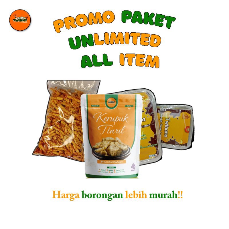 

ALL ITEM | 1 KERUPUK TIWUL, 1 KERIPIK PISANG LUMER TWINANA, 1 basreng pedas/original 200gram