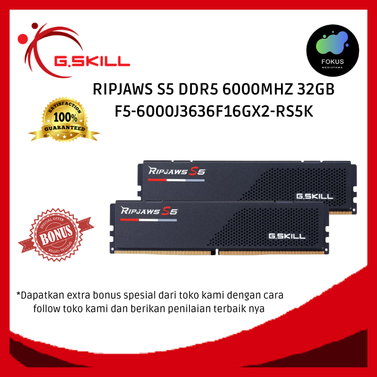 Gskill DDR5 Ripjaws S5 6000MHz 32GB (2x16GB) F5-6000J3636F16GX2-RS5K