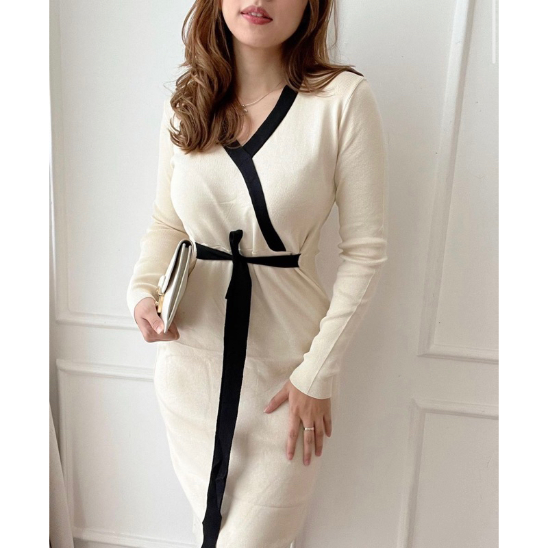 DRESS BODYCONE TONE SIMPLE POLOS PREMIUM ALA KOREA EC 9379 / DRESS GAUN MIDI BAHAN RAJUT / DRESS SIM