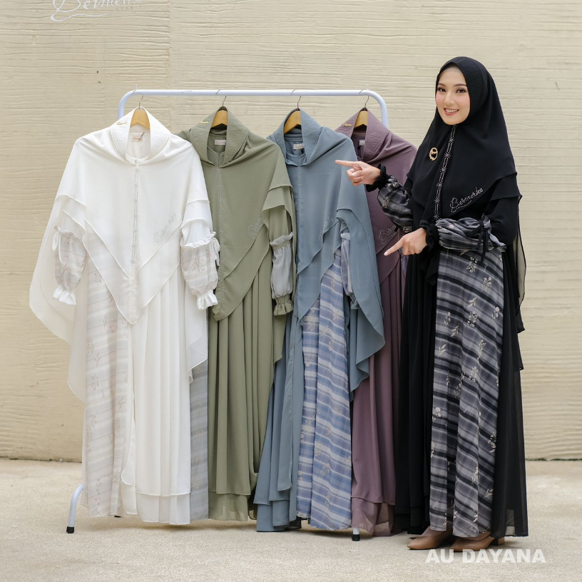 Gamis Ceruty babydoll set Khimar Aurel Nadia regita dayana ori bermerks syari adiba isyana motif ceruti aurelie ultimate model hits cantik aksen rempel depan