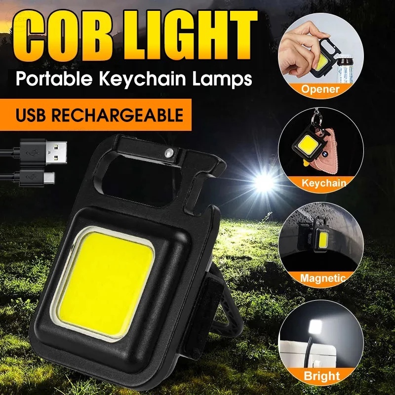 Lampu Senter 3 In 1 LED COB Keychain Super Terang Mini USB Charger Dengan Gantungan Kunci Dan Magnet