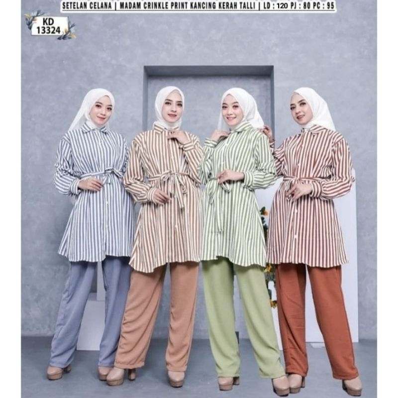 SETELAN CELANA LONG TUNIK JUMBO LD 120 SET BAJU MUSLIM KULOT WANITA SETCEL BUSUI TALI