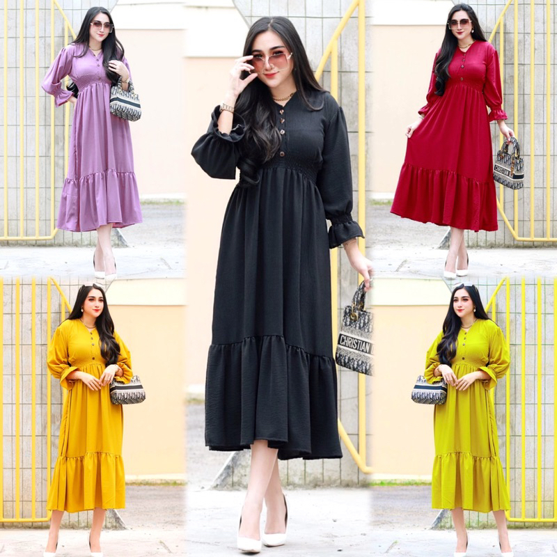 Daster Ruffle Aurora Dress Polos Cringkle Airflow Premium Baju Wanita Kekinian