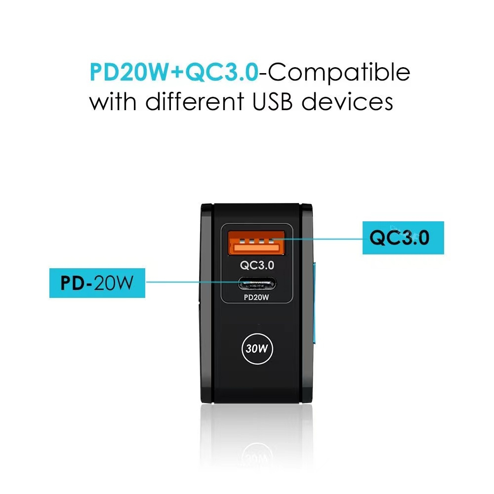 【CA030/031】Charger Adaptor USB+TYPE-C 2USB 30W Fast Charging 3.1A QC3.0 Universal Usb Port EU Plug Quick Charger for  Samsung Xiaomi Oppo Vivo