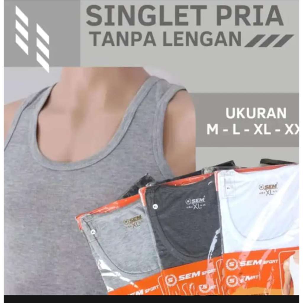 1 Pcs Koas Dalam Singlet SEM Sport - Kaos Dalam / Kutang Polos Pria - Variasi 3 Warna