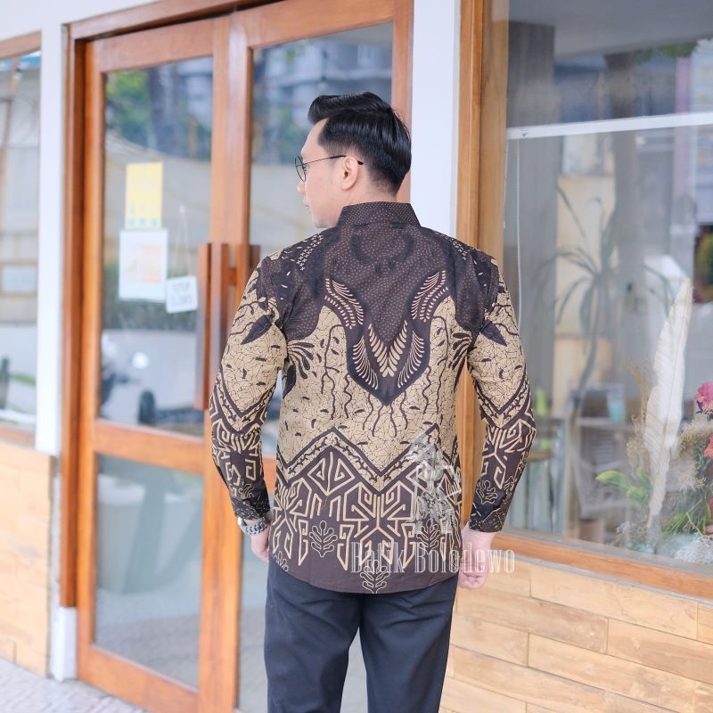 BATIK BOLO DEWO Motif Rengka Gunung Kemeja Baju Batik Pria Lengan panjang Lapis furing Hem Atasan