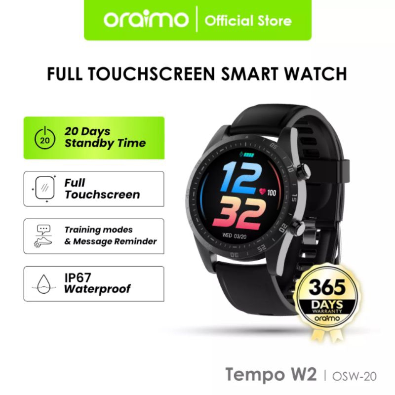 Oraimo Smart Watch 1.28" Round Design Jam Tangan Pintar Waterproof Tempo W2 OSW20