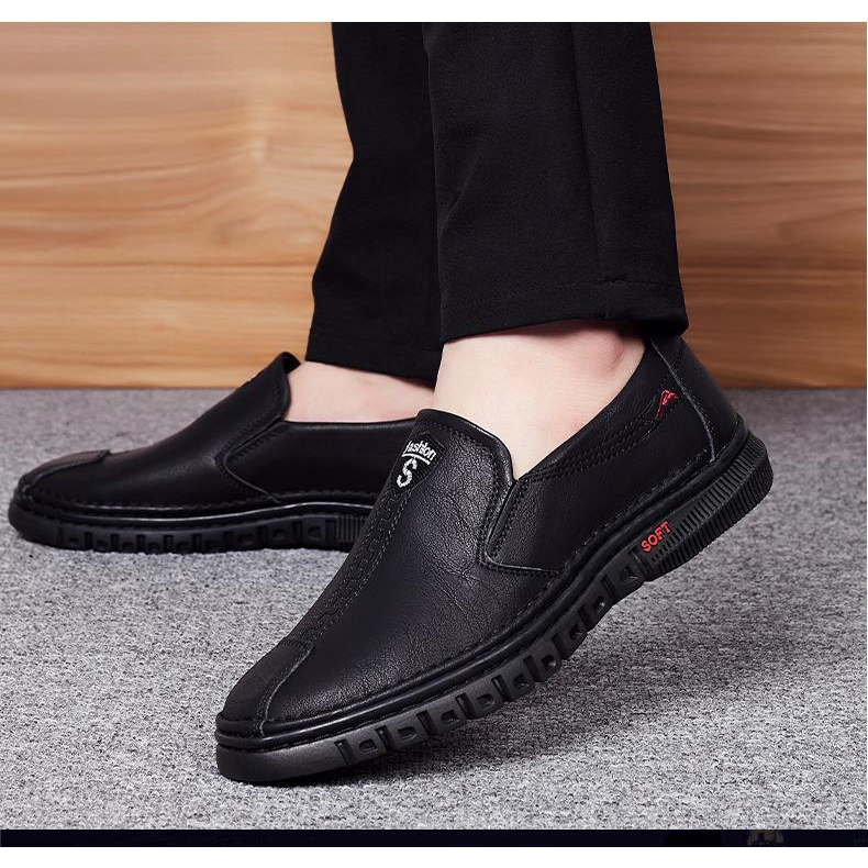 PASTI DISKON Leedoo Sepatu Pantofel Pria PU Leather Sneakers Pria Kasual Fashion Formal Shoes MC413 Hitam