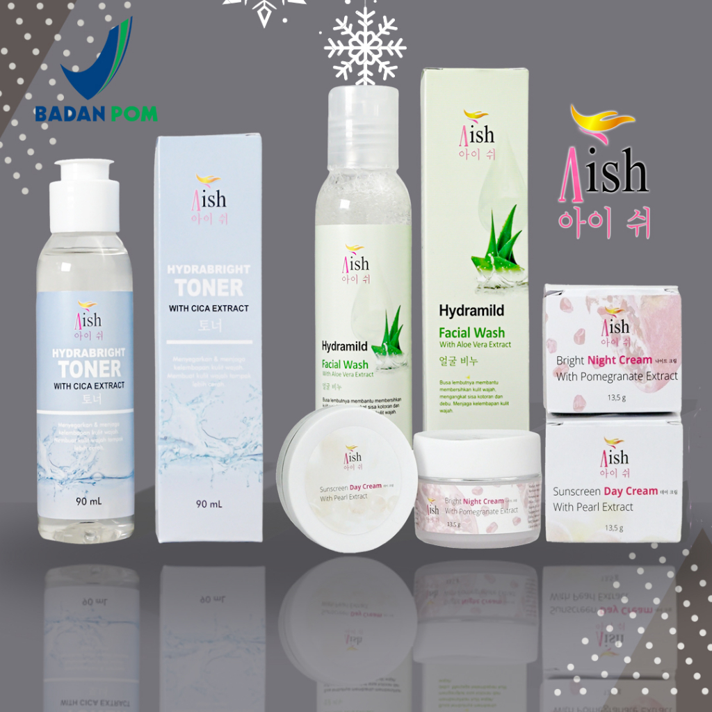 AISH SCINCARE 1 PAKET HEMAT  AISH BEAUTY MENCERAHKAN KULIT, FACIAL WASH , TONER , KRIM SIANG , KRIM 