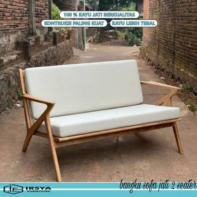 Bangku Sofa Jati 2 Seater - Kursi Sofa Santai Rangka Kayu Jati