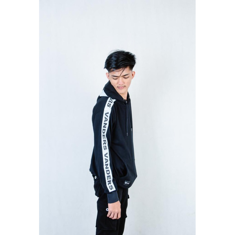 Hoodie Vanders Hitam Taped Original Sweater Unisex CEWEK COWOK Bahan Premium