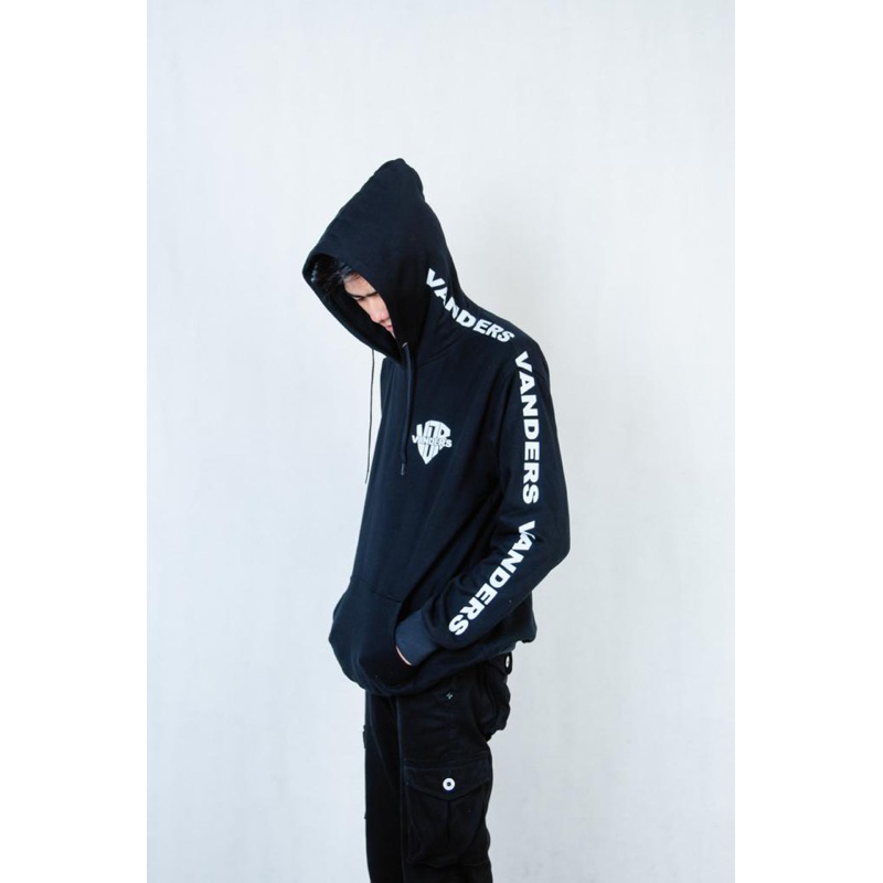 Hoodie Vanders Hitam Taped Original Sweater Unisex CEWEK COWOK Bahan Premium