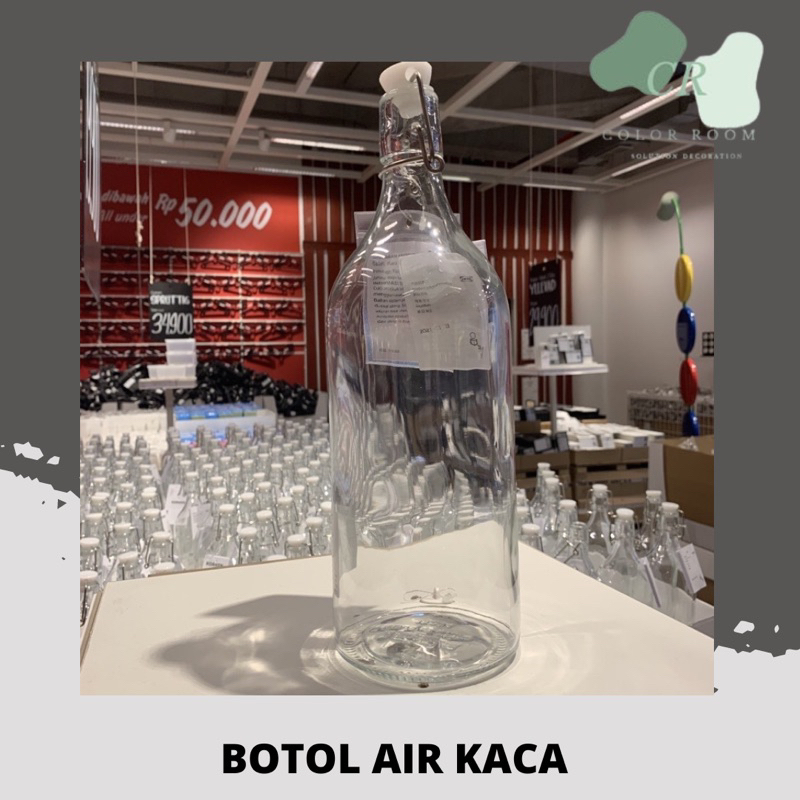 BEST SELLER Botol kaca dengan penutup/ botol air minum/ botol minyak, kaca bening 1 L