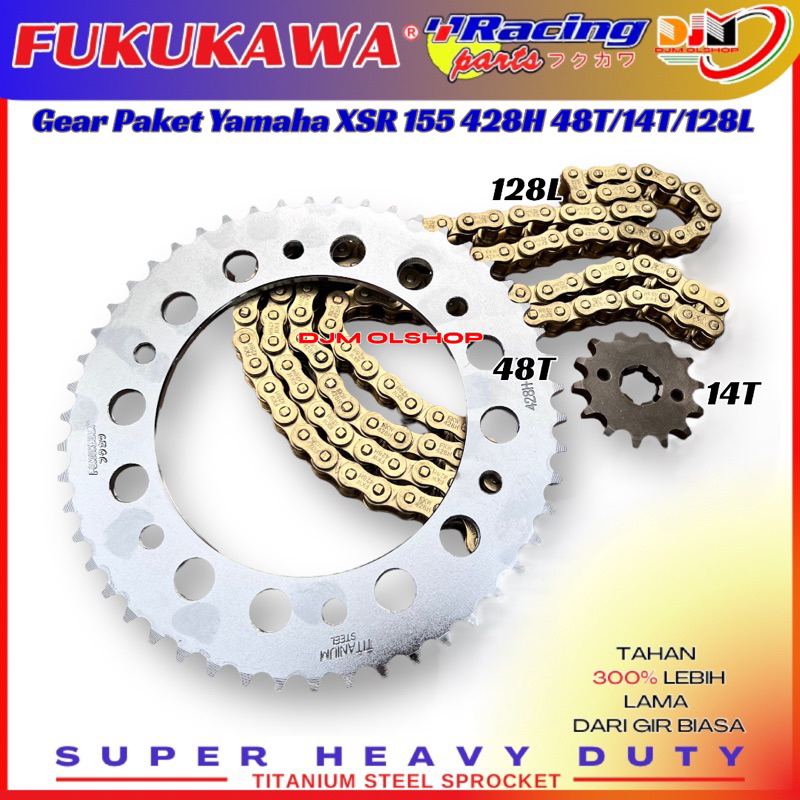 Gir Set Gear Paket WSR 155 428H 48T 14T 128T Rantai Gold Fukukawa Racing