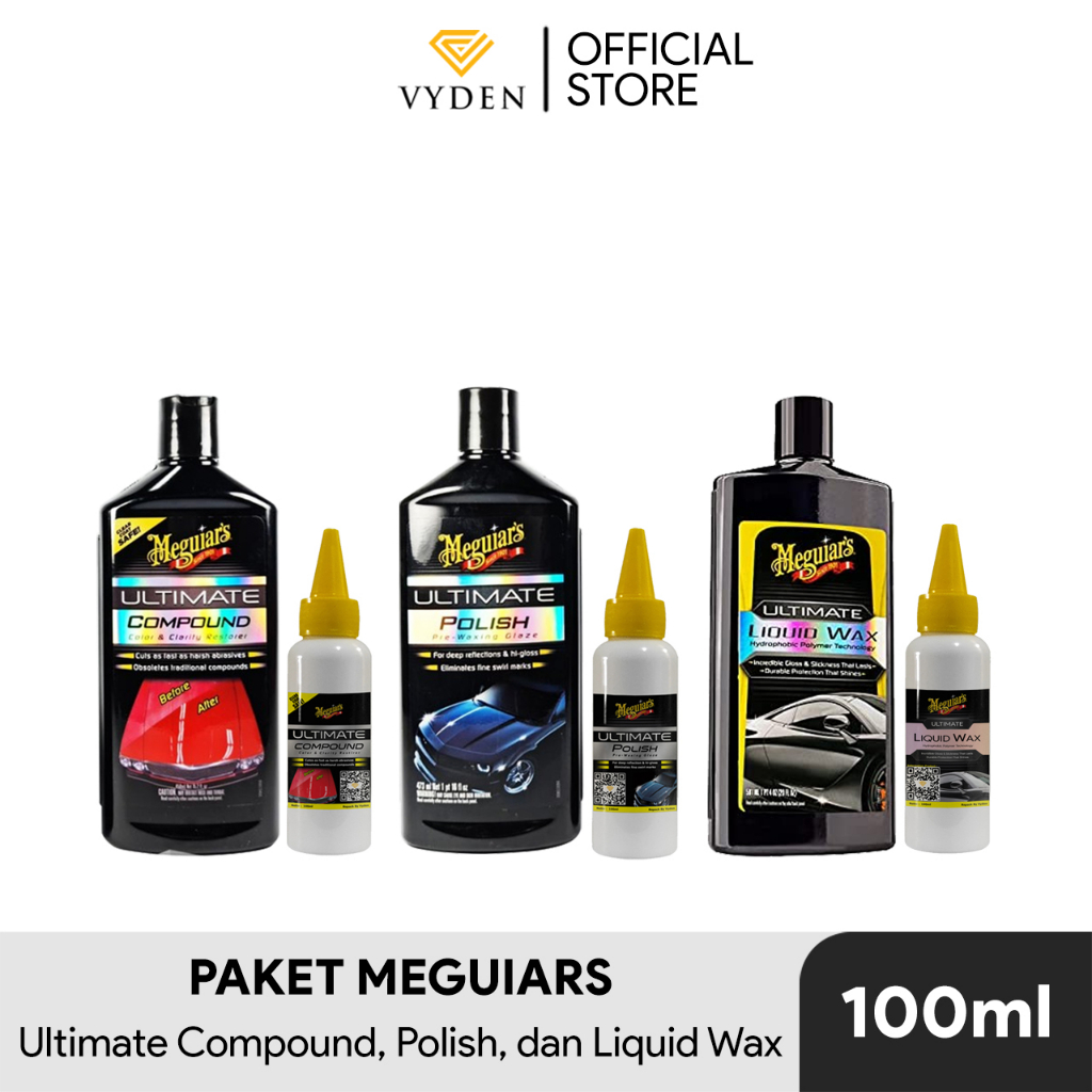 Paket POLES MEGUIARS Ultimate Compound Ultimate Polish Ultimate Liquid Wax REFILL Kompon Kasar Halus Semi Coating Hydrophobic Efek Daun Tala