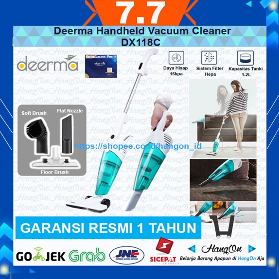 Deerma DX118C Portable Handheld Vacuum Cleaner Household Penyedot Debu Silent Strong Hisap Kuat 16000Pa Sedot Debu Rambut Remah Makanan  Genggam dan Vertikal 2in1