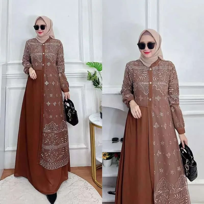 Allena Dress CERUTI BABYDOLL KOMBINASI BRUKATTILLE / Gamis Kondangan BAJU DEWASA MURAH TERBARU 2023 BUSUI FRIENDLY