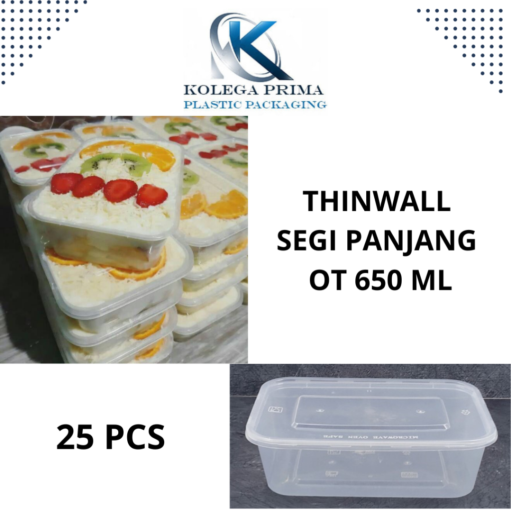 KOTAK MAKAN PLASTIK 650ML THINWALL/WADAH PLASTIK MURAH ISI 25PCS