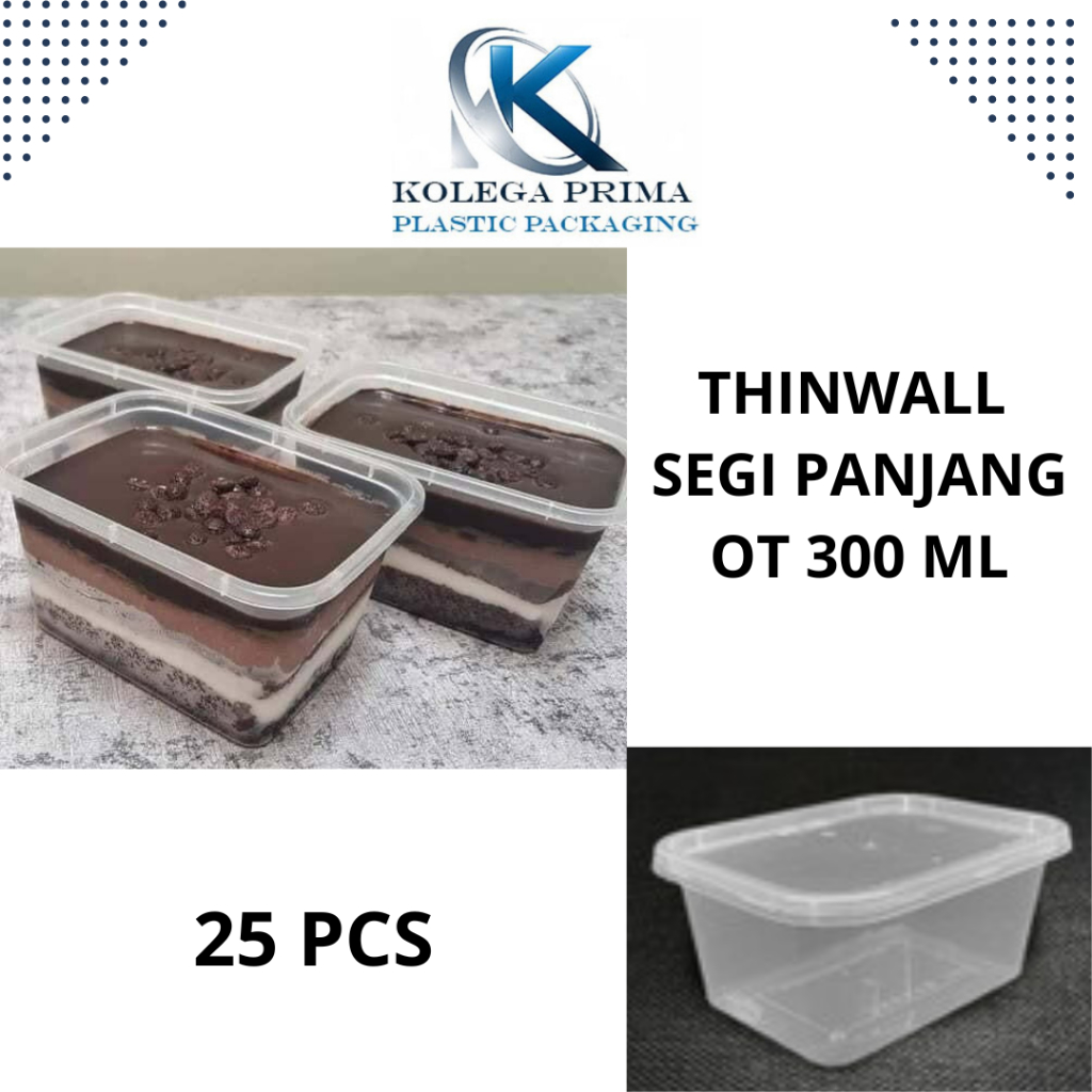 THINWALL PERSEGI PANJANG 300ML (OT 300) / WADAH PLASTIK MURAH / DESSERT KONTAINER ISI 25PCS