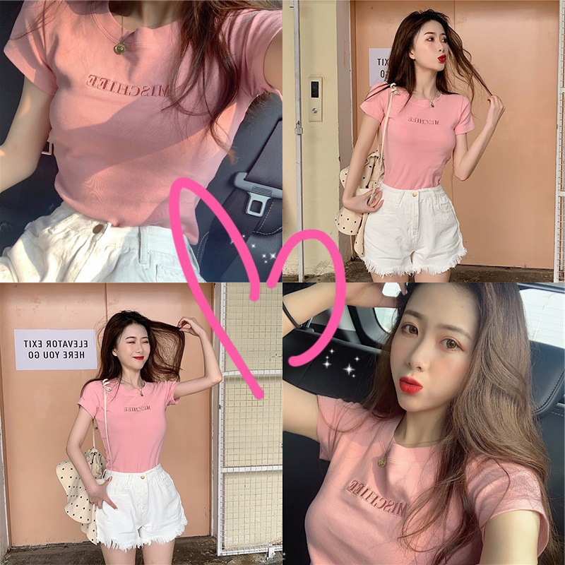 DF BJ406 Baju Atasan Kaos Wanita Lengan Pendek Korean Style Wanita Sexy Kekinian