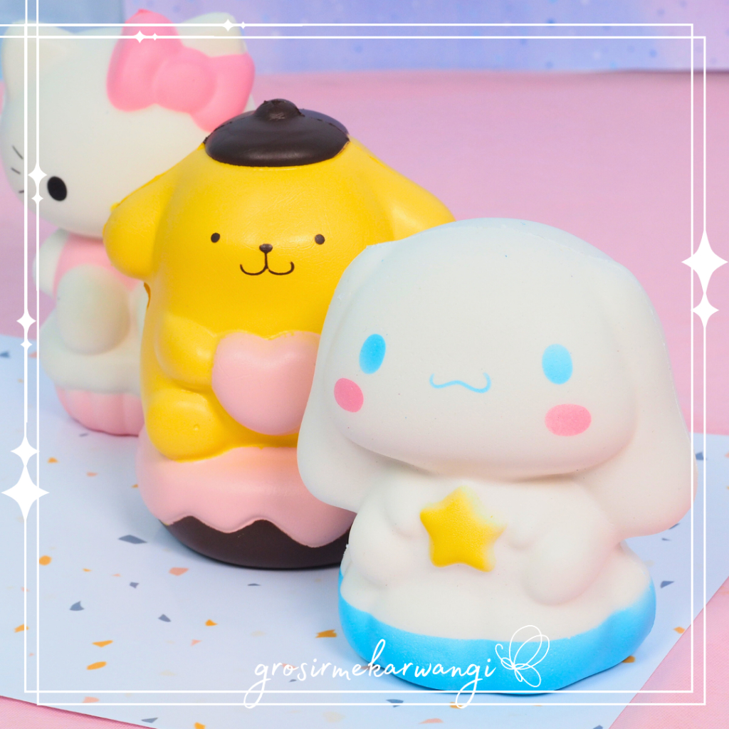 Mainan Squishy Sanrio Cake Karakter Pompurin Cinnamoroll Kuromi Melody Hello Kitty Slow Rise Skuisi Lucu Mainan Anti Stres Import Kualitas Bagus