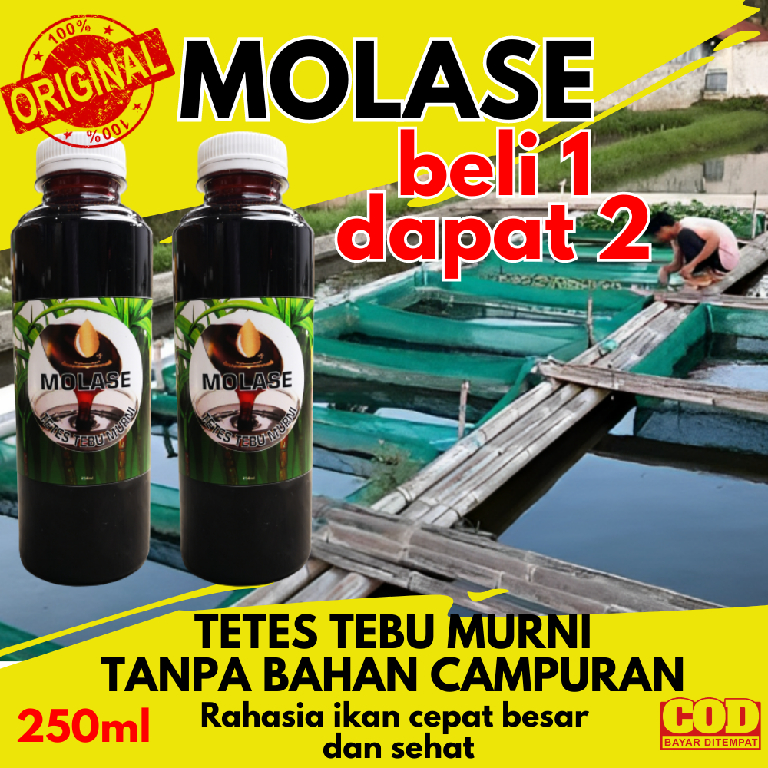 ( BELI 1 DAPAT 2 ) CAMPURAN PELET PAKAN IKAN NILA LELE DLL 250ML MOLASE MURNI 100%