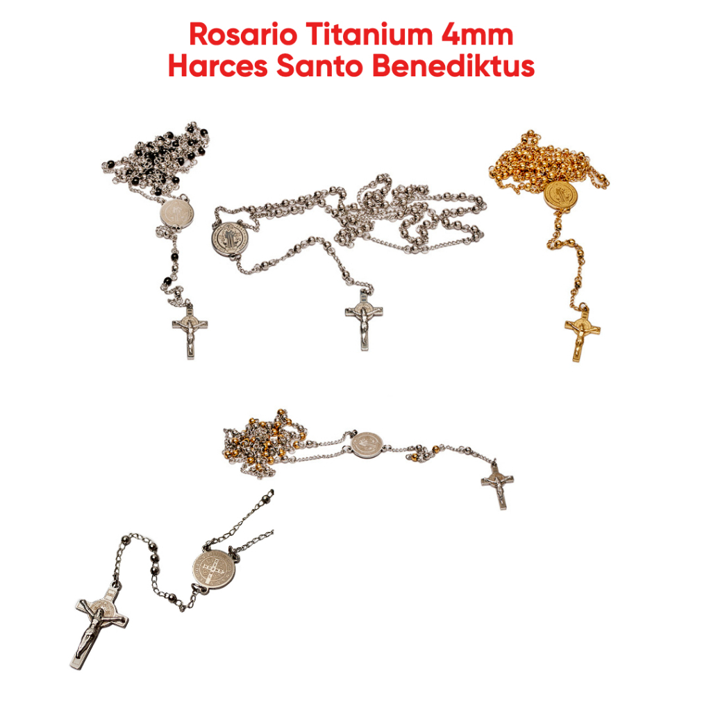 Rosario Titanium 4mm / Harces Santo Benediktus Kalung Titanium Rosario Kalung Salib Katolik