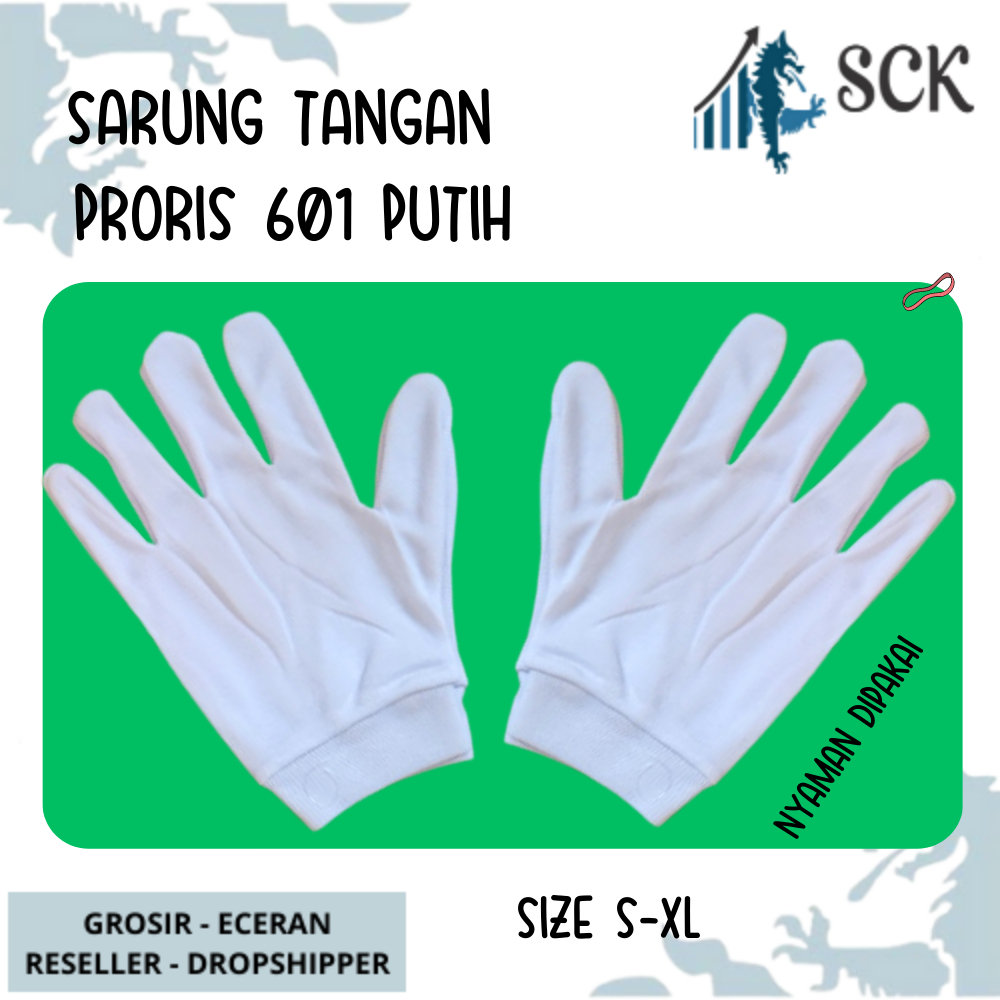 Sarung Tangan PRORIS 601 PUTIH Dewasa Polos Halus / Kaus Tangan