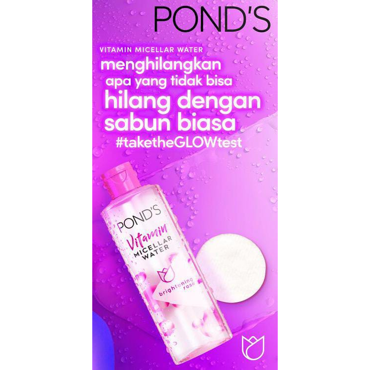 Pond's Vitamin MICELLAR WATER Makeup Remover Brightening Rose 235 ml / 100 ml / 55 ml - Dengan Niacinamide &amp; Vitamin C Untuk Semua Jenis Kulit - Pond Ponds - Membersihkan Kulit Wajah Make Up Micelar