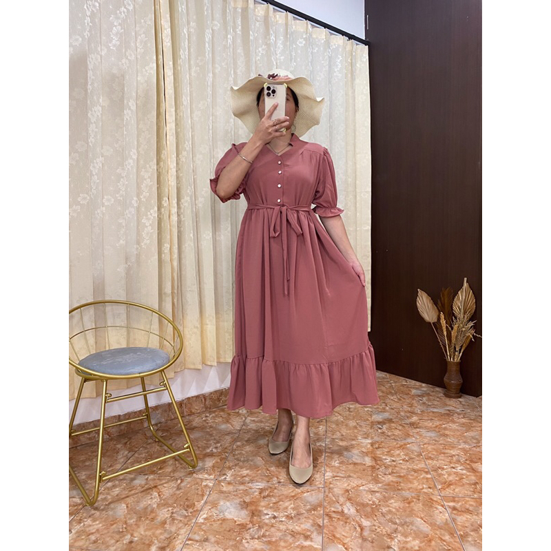 Wringkle Midi Dress Premium Import