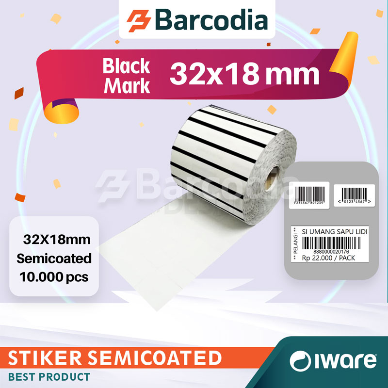 Sticker Label Barcode Black Mark 32x18 mm @10000 pcs Semicoat