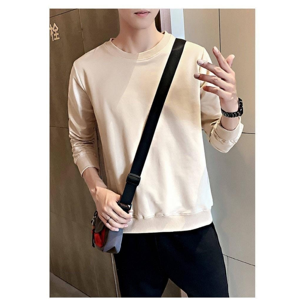 Baju Sweater Basic Polos Pria Lengan Panjang Casual  Fashion Cowok