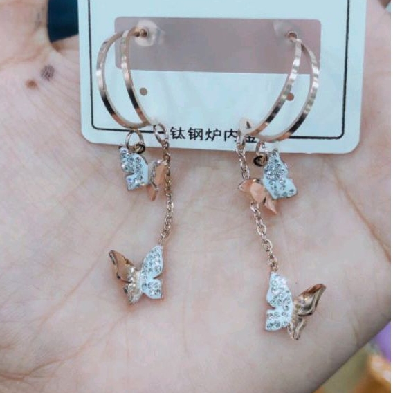 anting titanium rose gold perhiasan wanita anti luntur