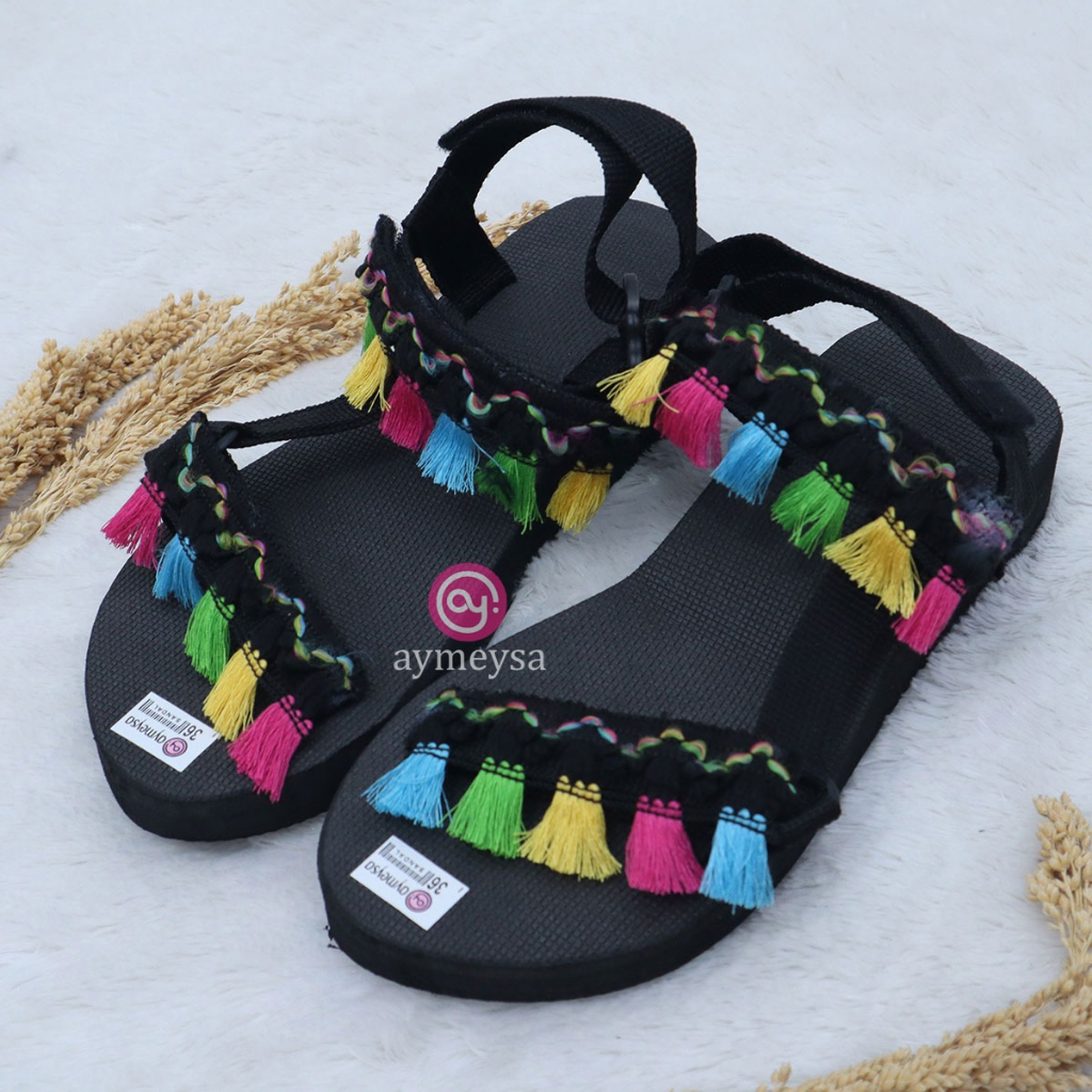 Sandal Wedges Tali Wanita Etnik Simpel dan Kekinian/Sendal Boho Terbaru 2023