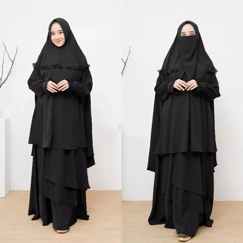 Bajurancak Baju Gamis Wanita Dewasa Muslim Terbagus 2023 Al Syifa Syar'i Gamis Muslimah Masa Kini Matt Crinkle Airflow Mix Tile Dot Free Kerudung Syar'i  + Cadar Dress Khimar Niqob