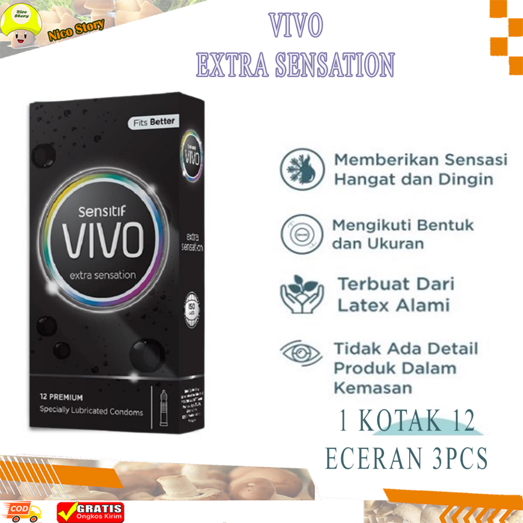 (NCS) PRIVASI TERJAMIN !!! Kondom Vivo Extra Sensation isi 12 / KONDOM GERIGI ECERAN 3PC