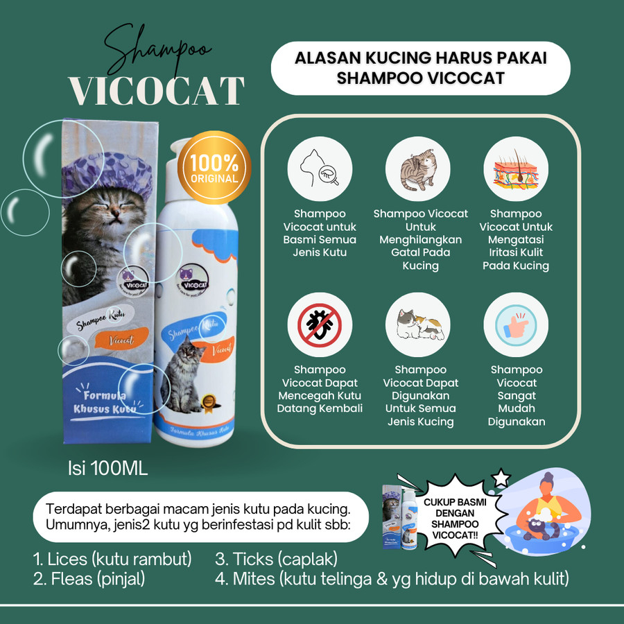 Paket Bebas Kutu Kucing Shampoo Vicocat dan Obat Kutu Vicotick Ampuh dan Aman