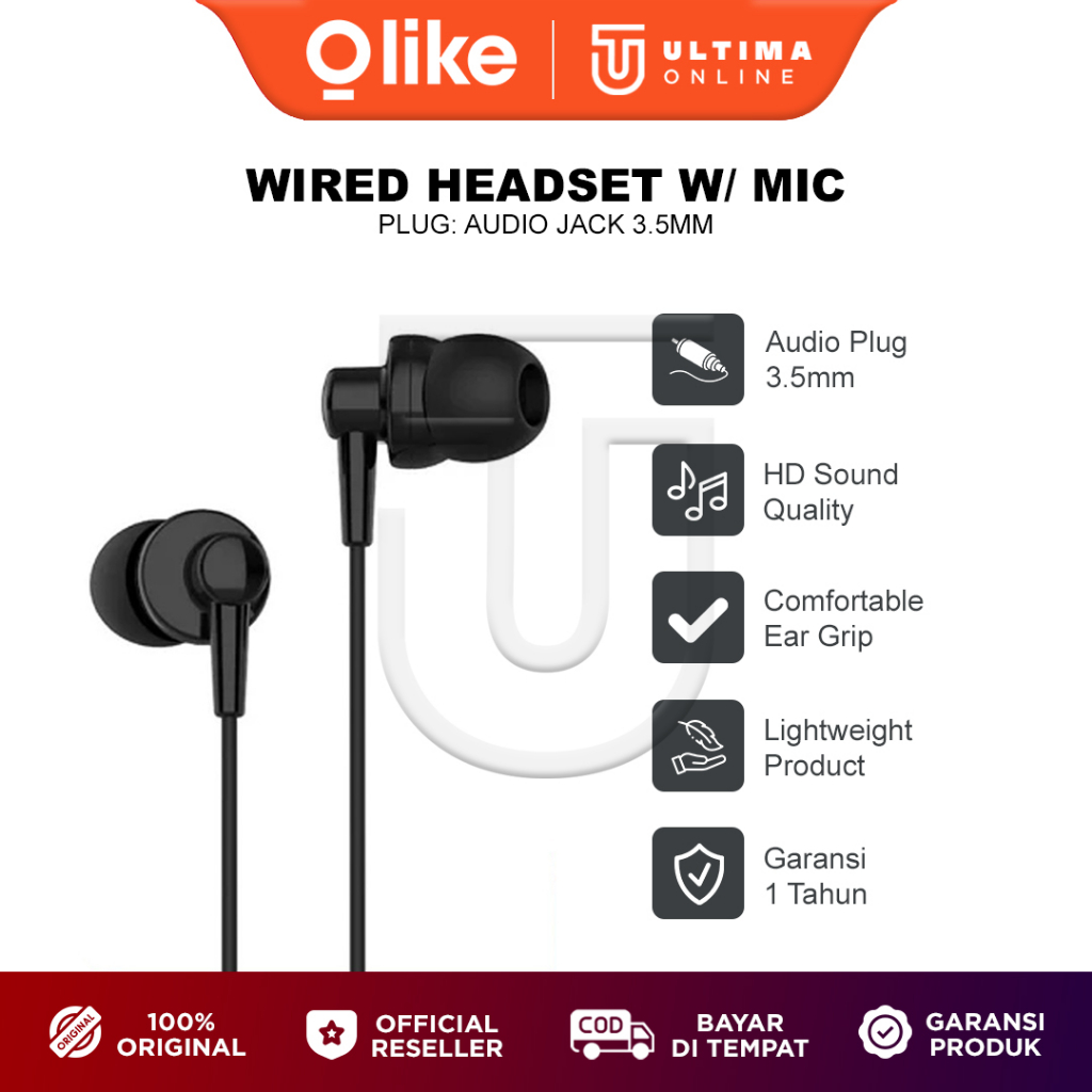 OLIKE Headset Earphone Handsfree E11 with Mic Stereo Call Sound Bass