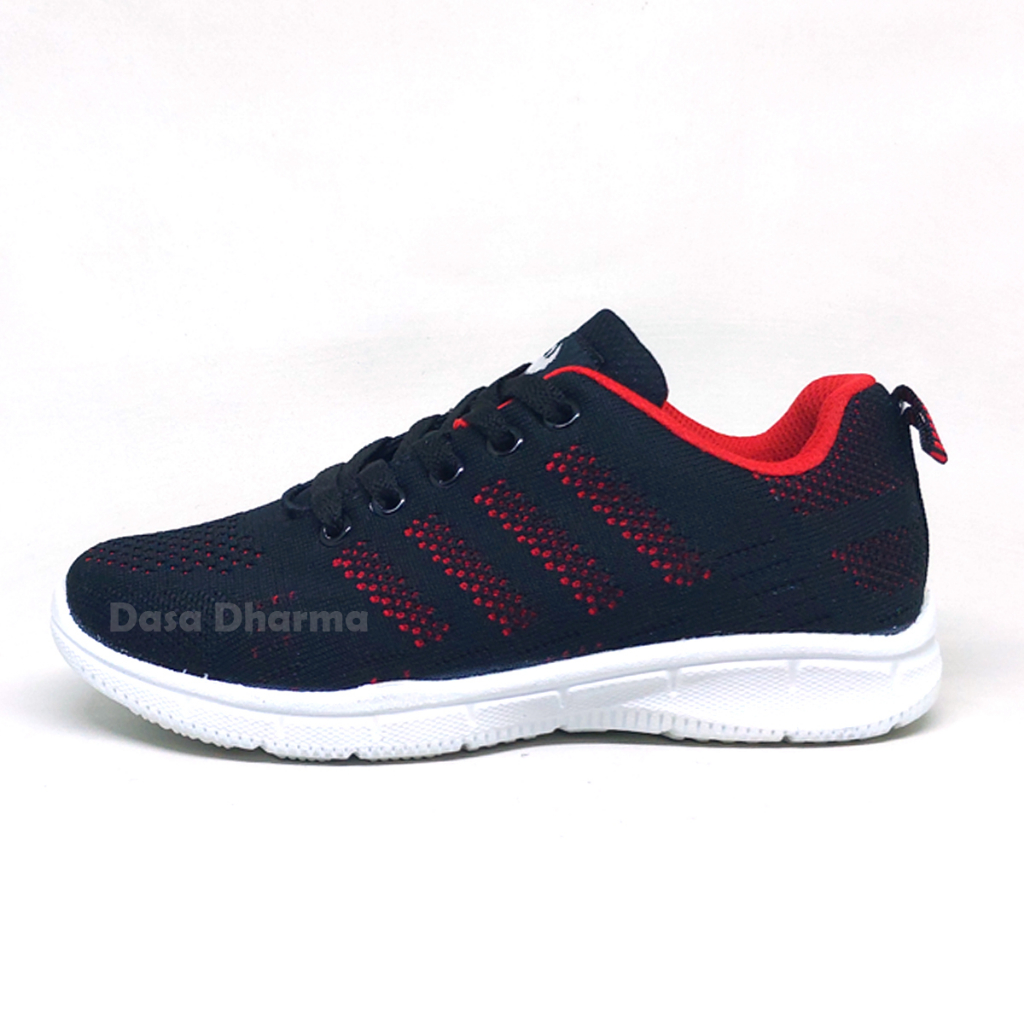 Sepatu Runner Anak Sekolah SD Pendek Tali Sneakers Hitam Merah Size 33 - 36