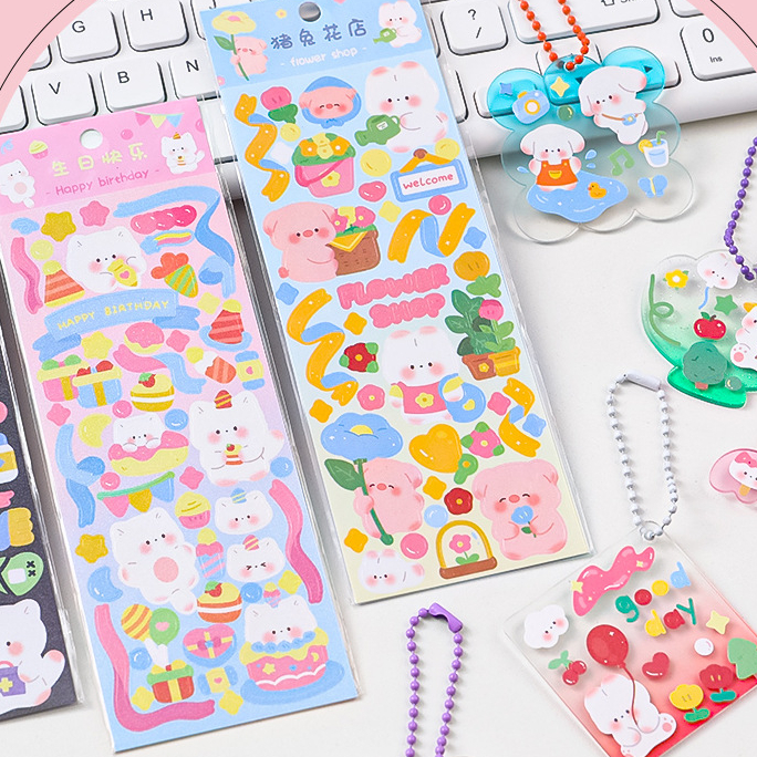 [ORGM] Aneka Sticker Perlengkapan Tulis Sticker Dekorasi Stiker Lucu Cantik Glitter dan Emas Sticker Pompom