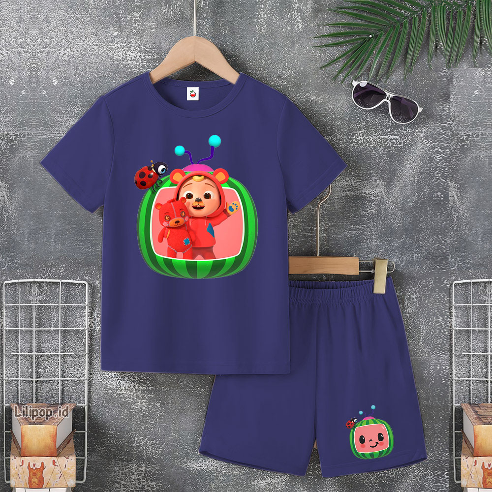 Baju Anak Stelan Usia 4-10 Tahun COCO MELON Kaos 3/4 Cowok Cewek  Celana Pendek Harian