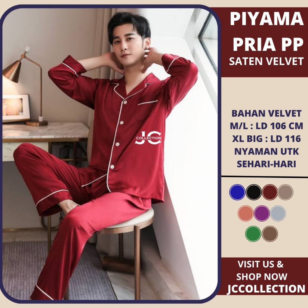 Piyama Pria Lengan Panjang Big Size Pajamas Jumbo PP / Piyama Satin Pria Big Size  - JCCollections