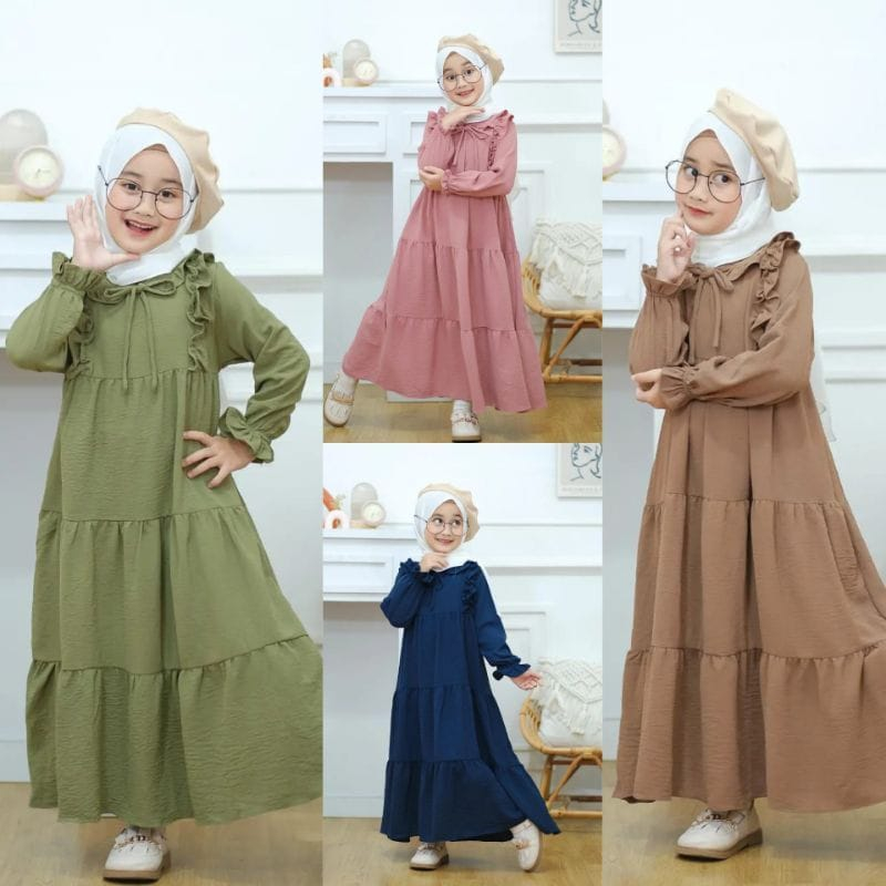 Pakaian Baju Gamis Anak Syar,i Kids Model Terbaru Gamis Crinkcle 1 - 9 Tahun