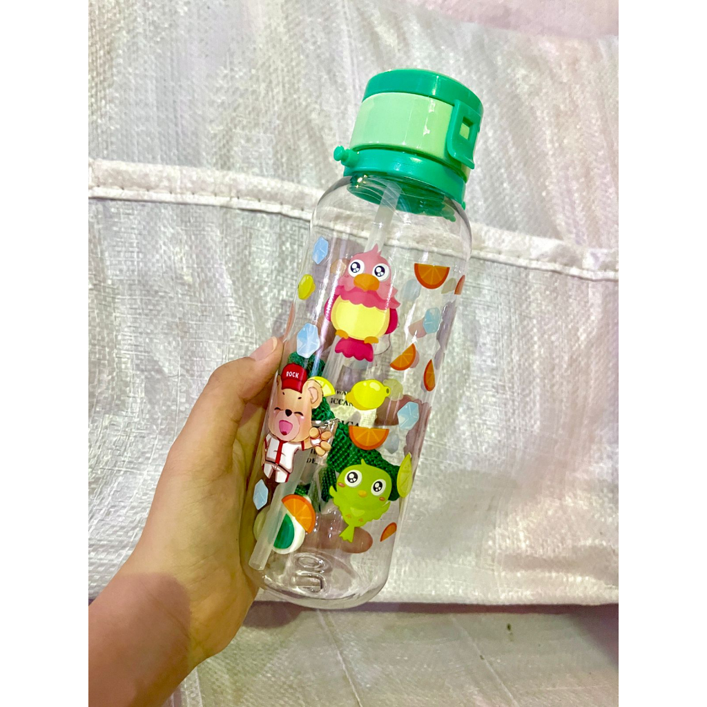 2175 Botol Minum Air Karakter Beruang Animal - Botol Minum Anak Dengan Sedotan 480ML - Botol Anak Sekolah Anti Tumpah