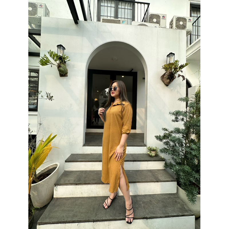 AVE - IVANA dress midi knit krah lengan 3/4 tebal