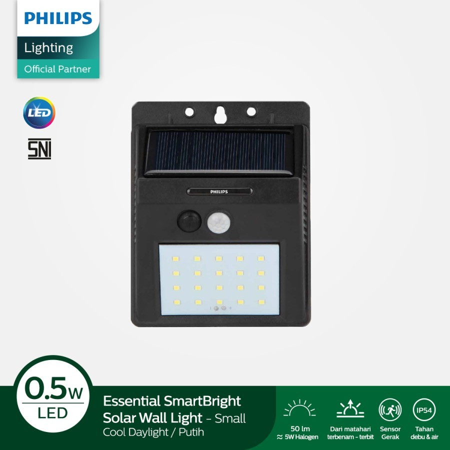 PHILIPS BWS010 Lampu Sorot Led Solar Panel Cahaya Matahari Outdoor Sensor Gerak