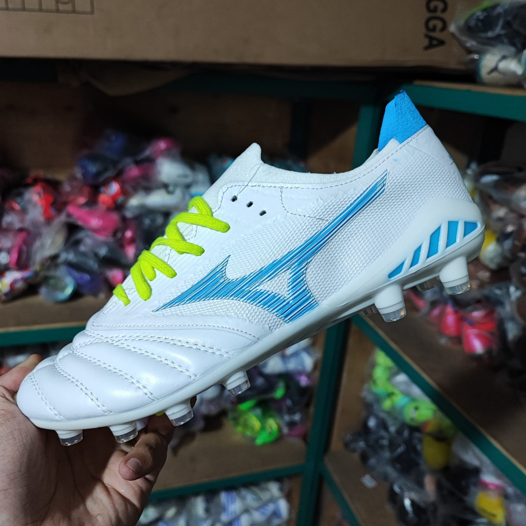 Sepatu Sepak Bola Soccer Mizuno Morelia Neo 3 III Beta made in japan FG - White Blue