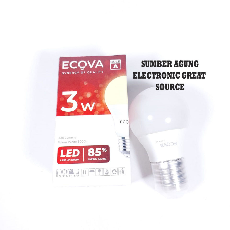Ecova Lampu LED Bulat 3W Kuning 330Lumens Warm White 3000K Natural White