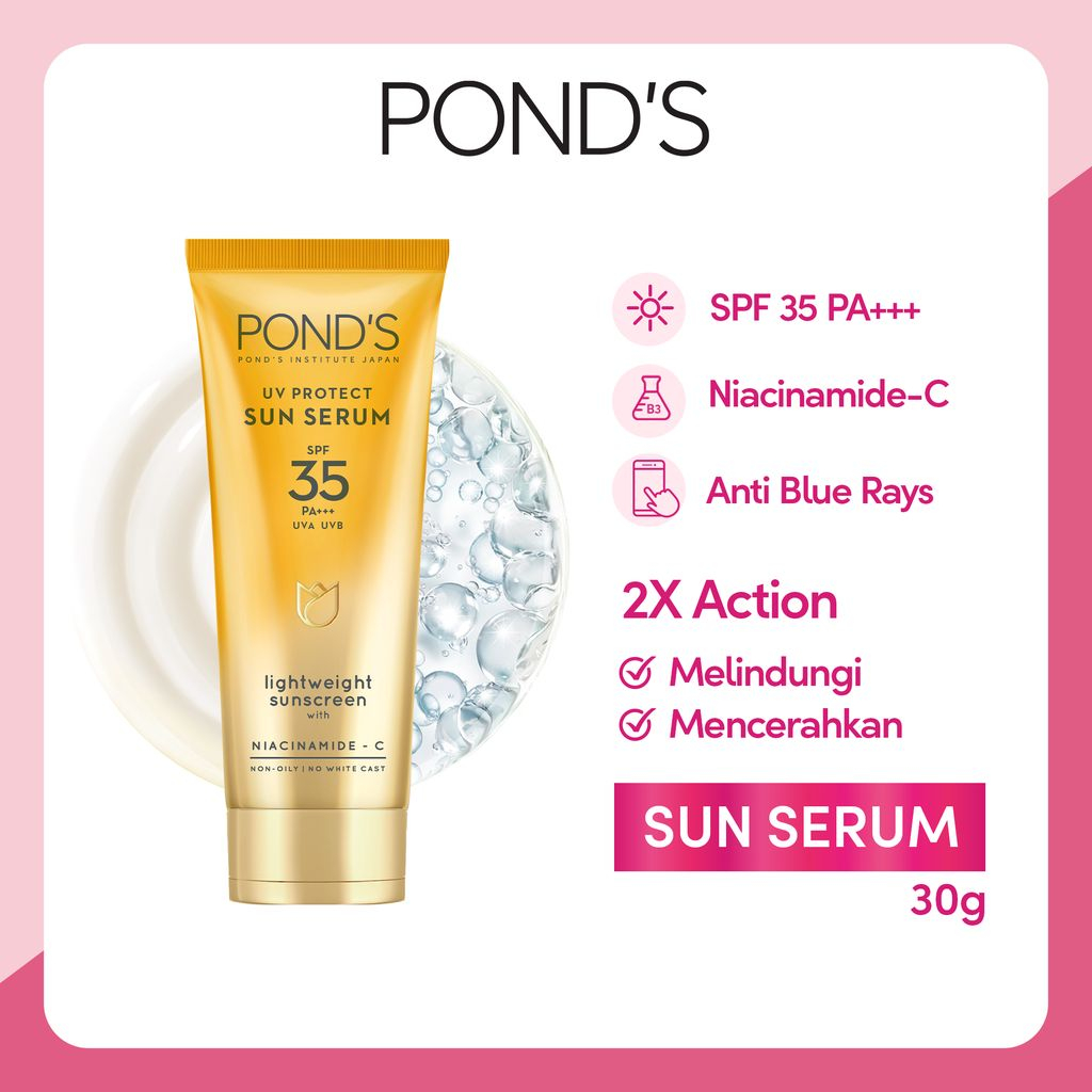 Pond's UV Protect Sun Serum SPF35 PA+++ UVA UVB Lightweight Sunscreen with Niacinamid-C 30g